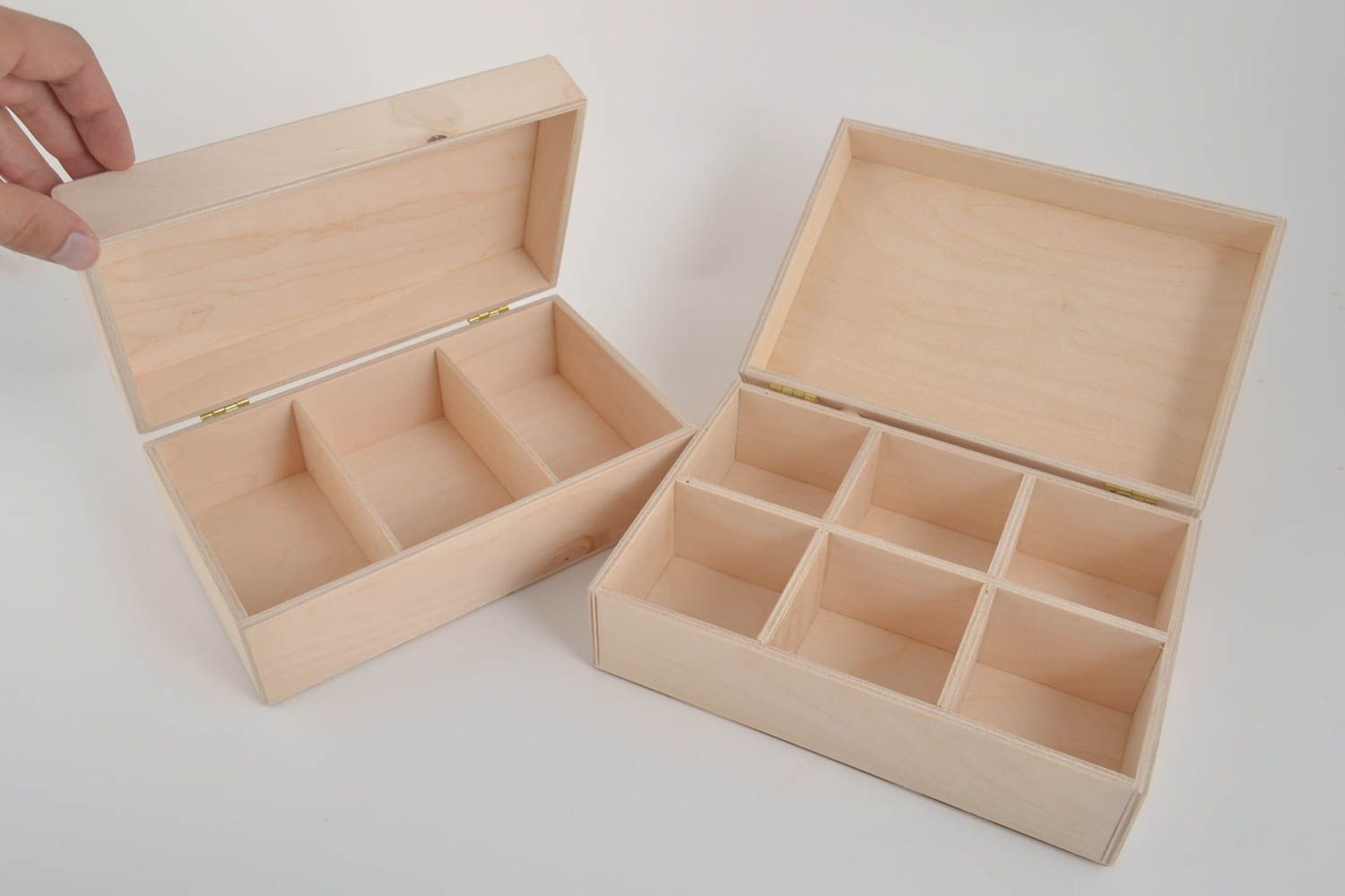 Set Boîte à compartiments Boîte en bois fait main 2 pièces Boîtes à décorer photo 5