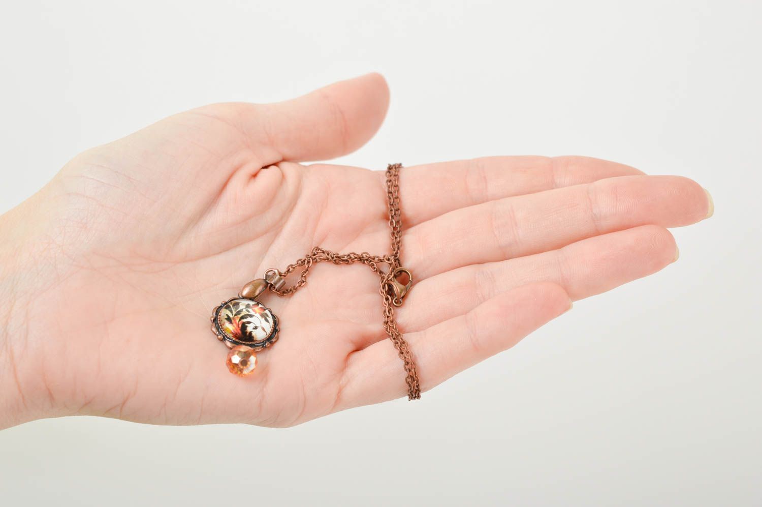 Small handmade beaded pendant metal pendant on chain artisan jewelry designs photo 5
