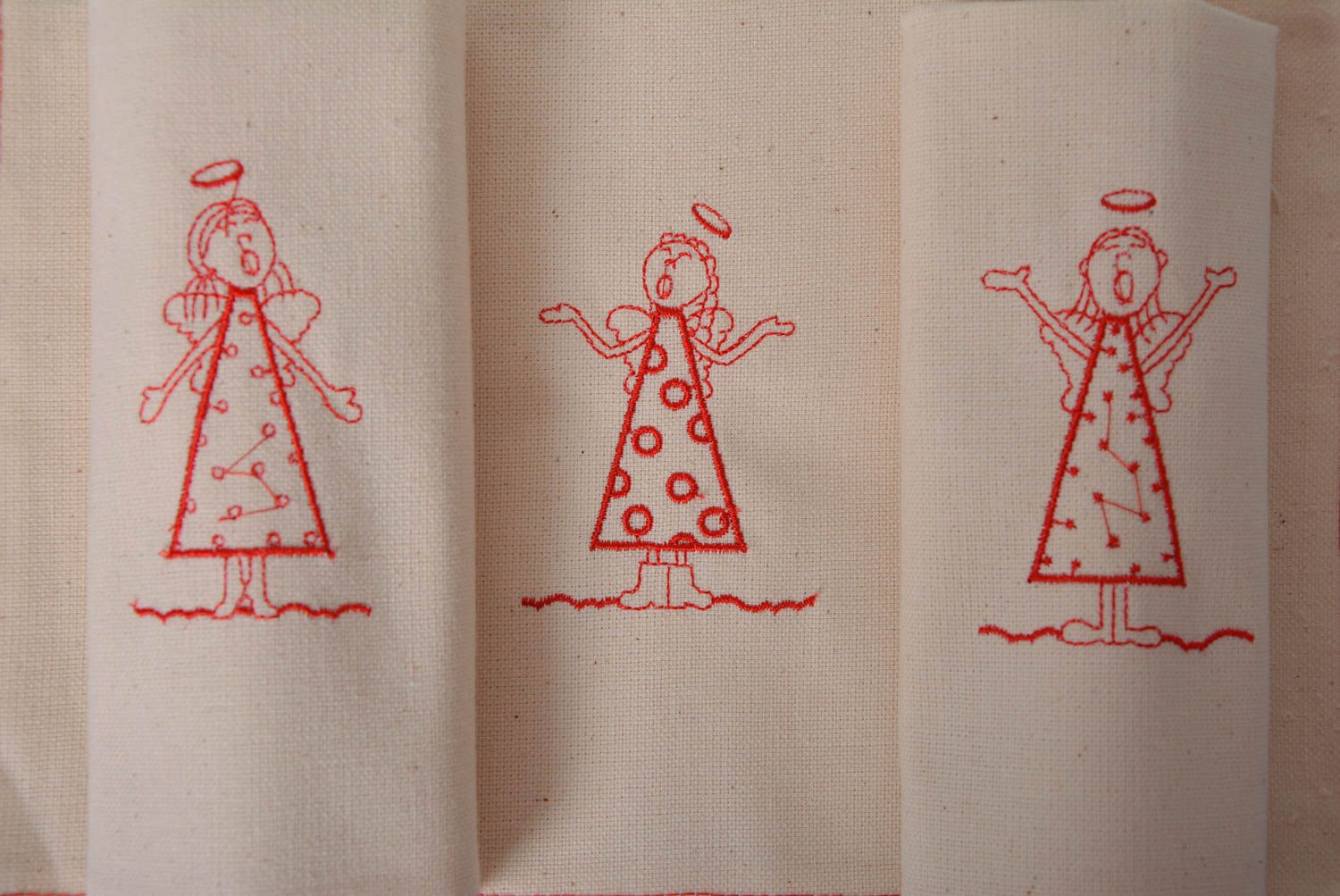 Handmade embroidered napkin made of semi linen for table layout Angel photo 5