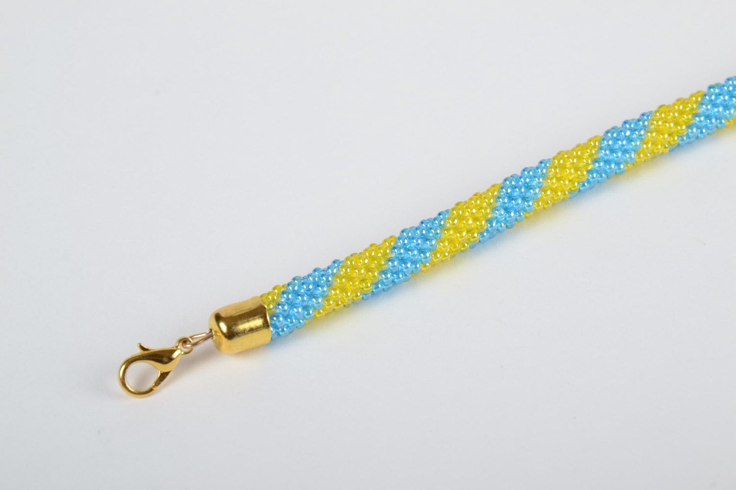 Damen Armband Litze aus Glasperlen künstlerisch handmade weiblich gelb blau foto 3