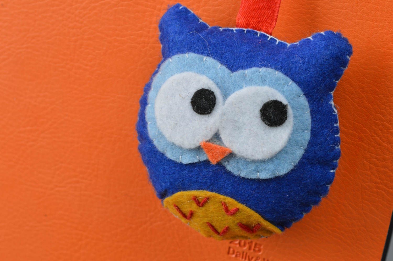 Unusual blue handmade designer felt fabric soft bookmark Owl photo 3
