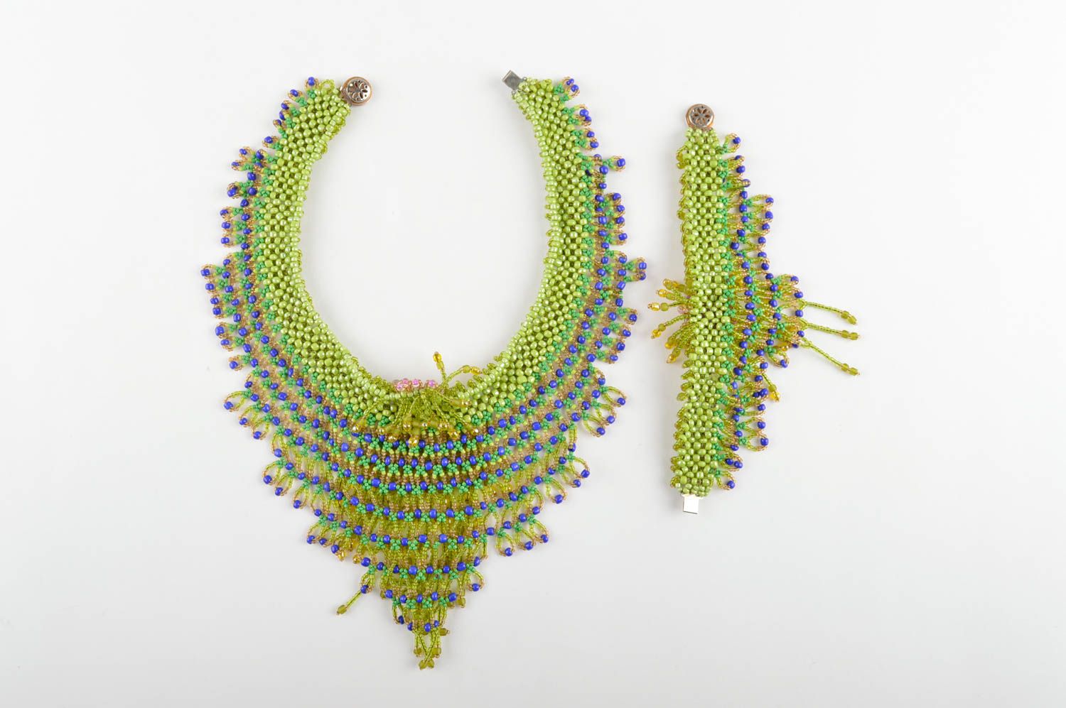 Parure de Bijoux en perles de rocaille faits main Collier et bracelet verts photo 5