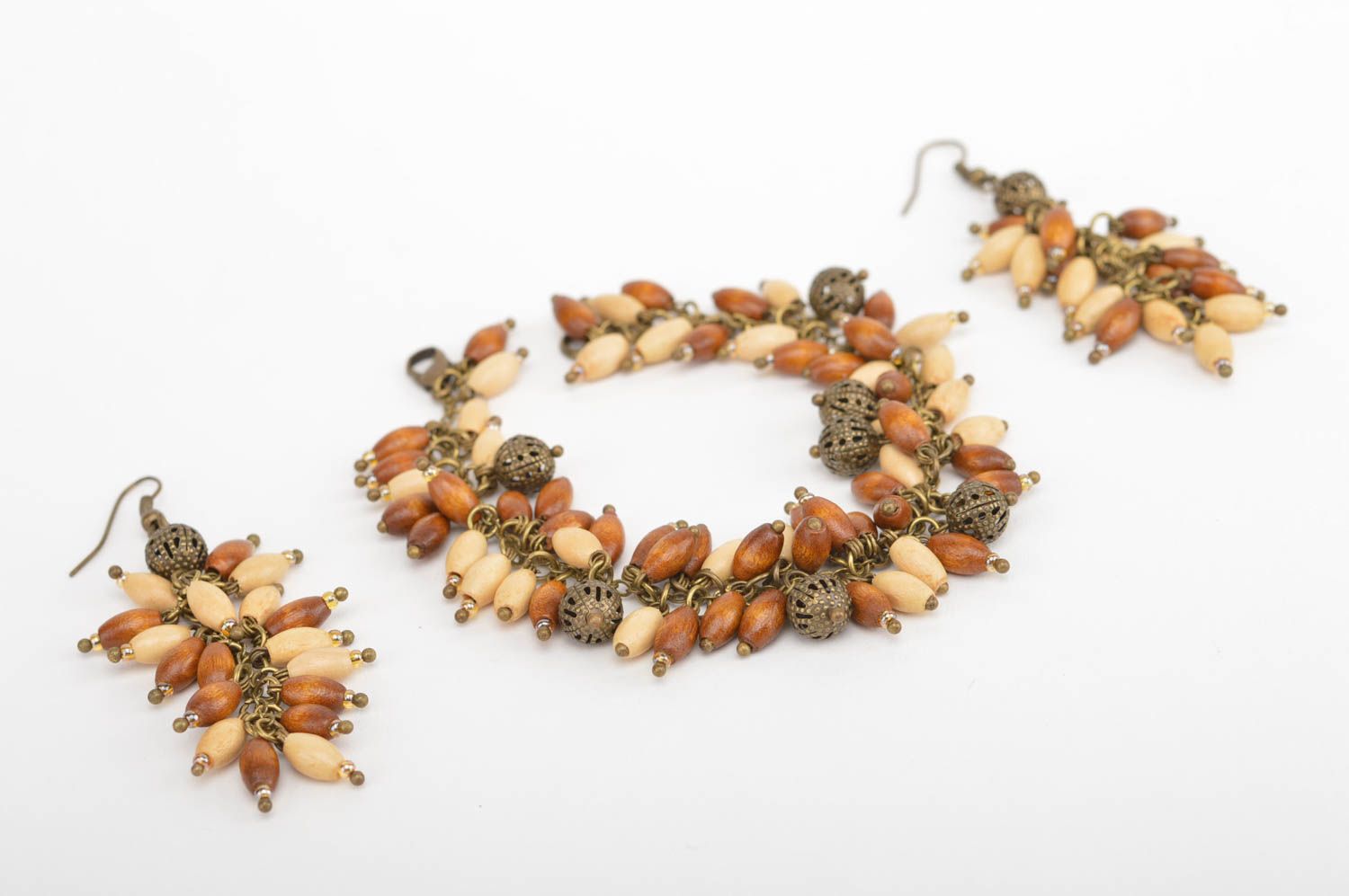 Handmade jewelry set wooden jewelry dangling earrings charm bracelet for women photo 5