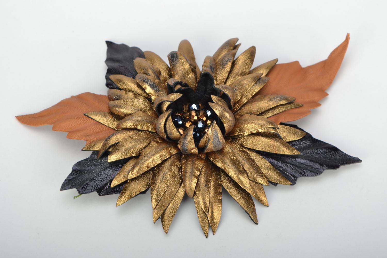 Leather brooch Golden Caprice photo 1