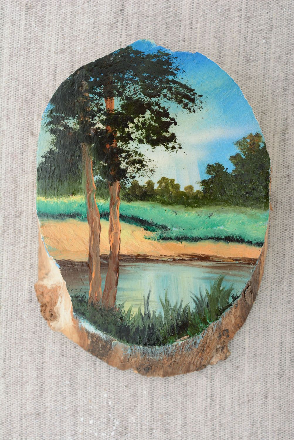 Tableau original fait main sur bois souvenir design décoration paysage Midi photo 3