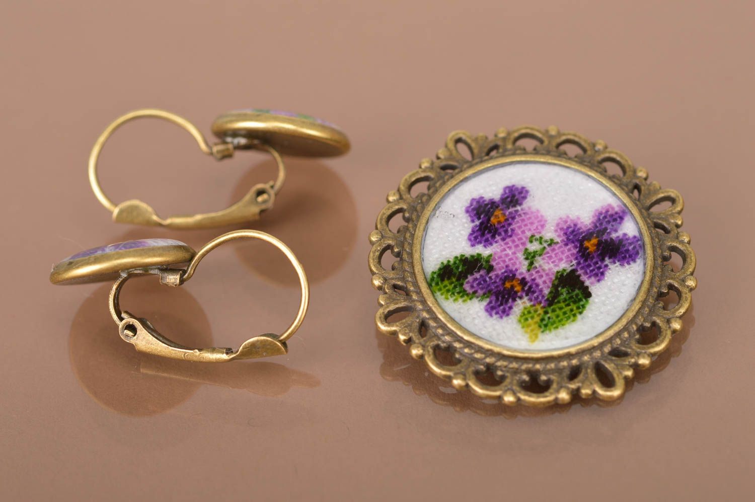 Handmade jewelry set brooch jewelry designer earrings vintage jewelry photo 4