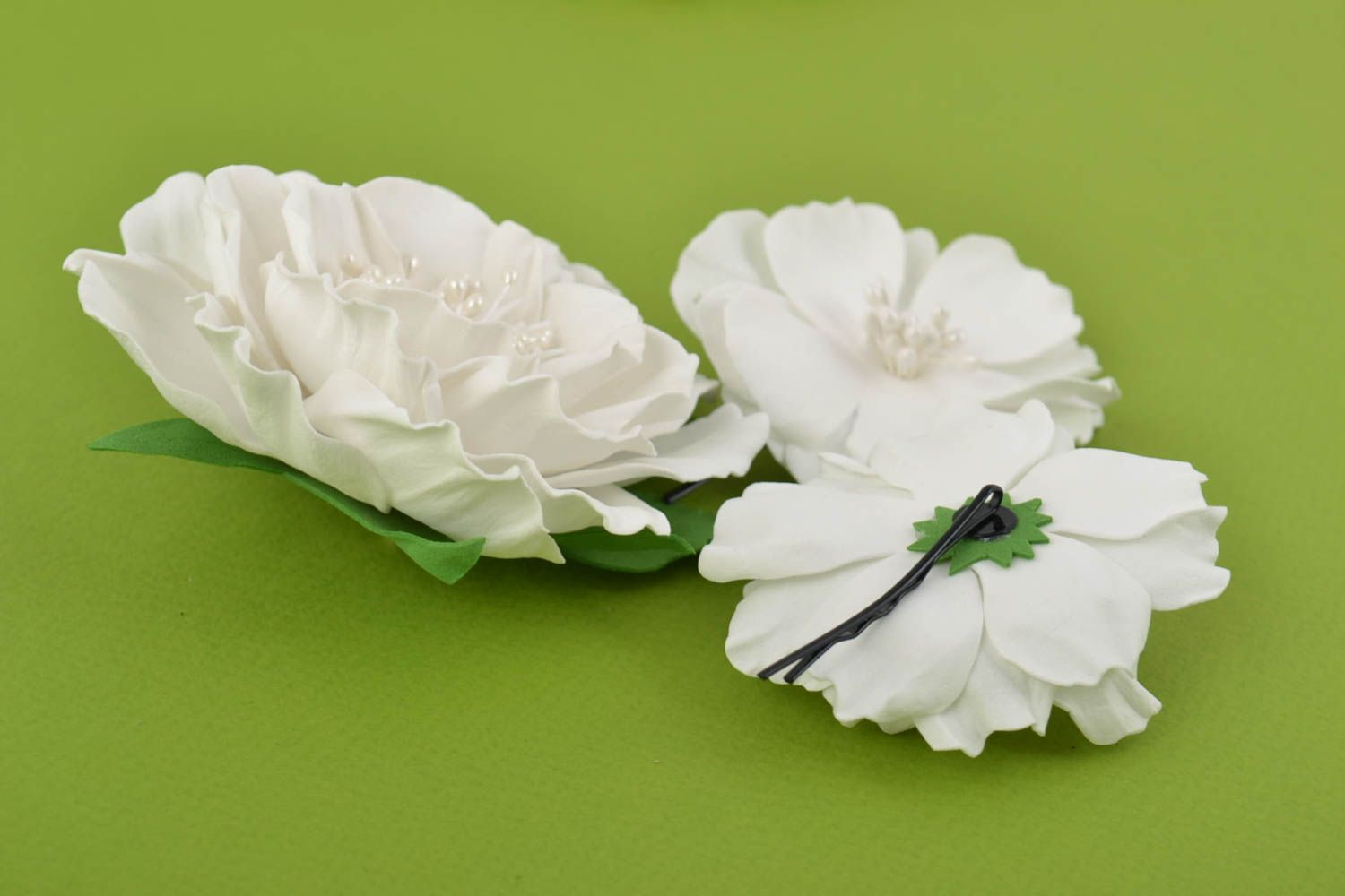 Womens accessories set 3 pieces handmade textile flower brooch flower bobby pins photo 4