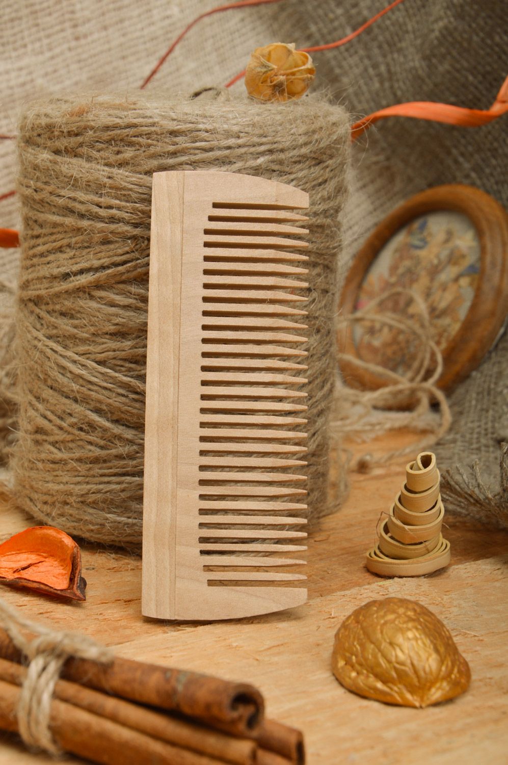 Wooden natural organic hair comb hand made for care photo 1