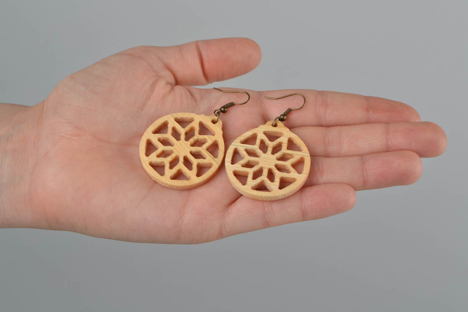 Slavic earrings with charms Alatyr symbol made of linden wood handmade jewelry photo 2
