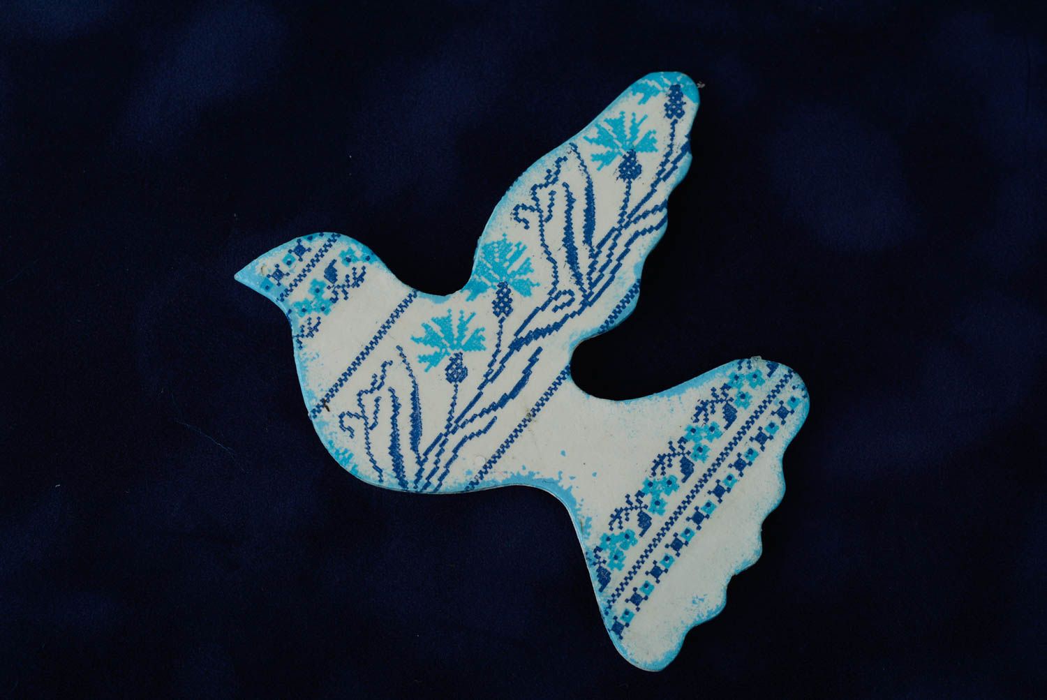 Magnet pour frigo Oiseau Pigeon blanc à motif bleu décor en bois fait main photo 4