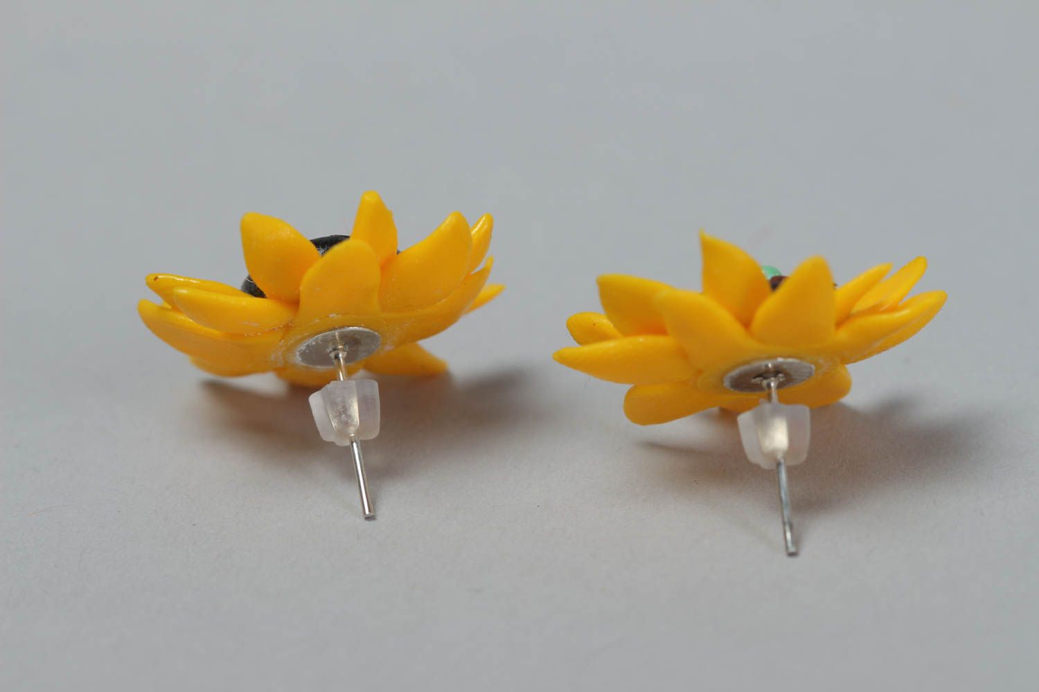 Unusual handmade plastic flower stud earrings designer jewelry gifts for girls photo 4