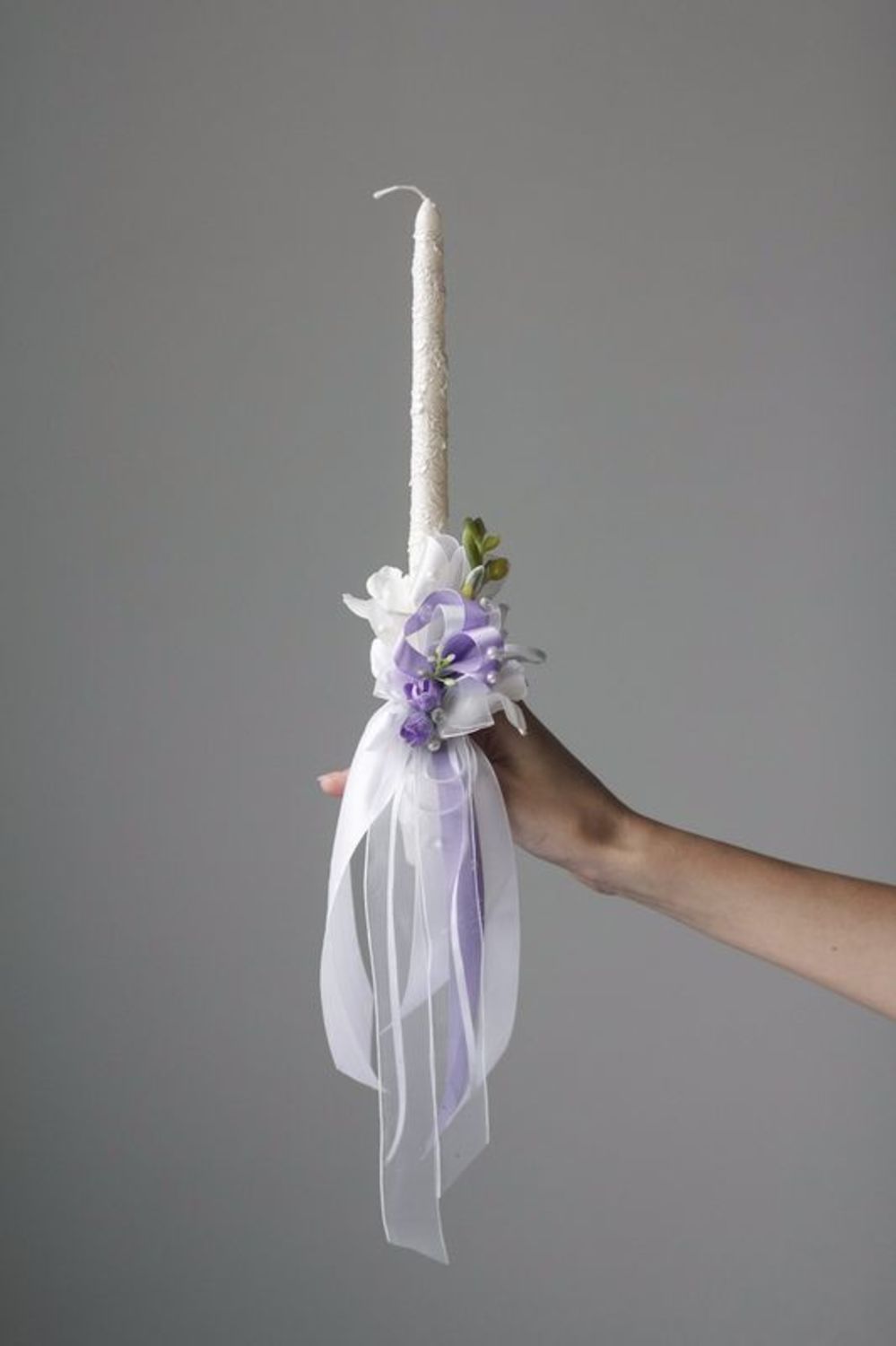 Wedding candle with lilac flowers photo 5