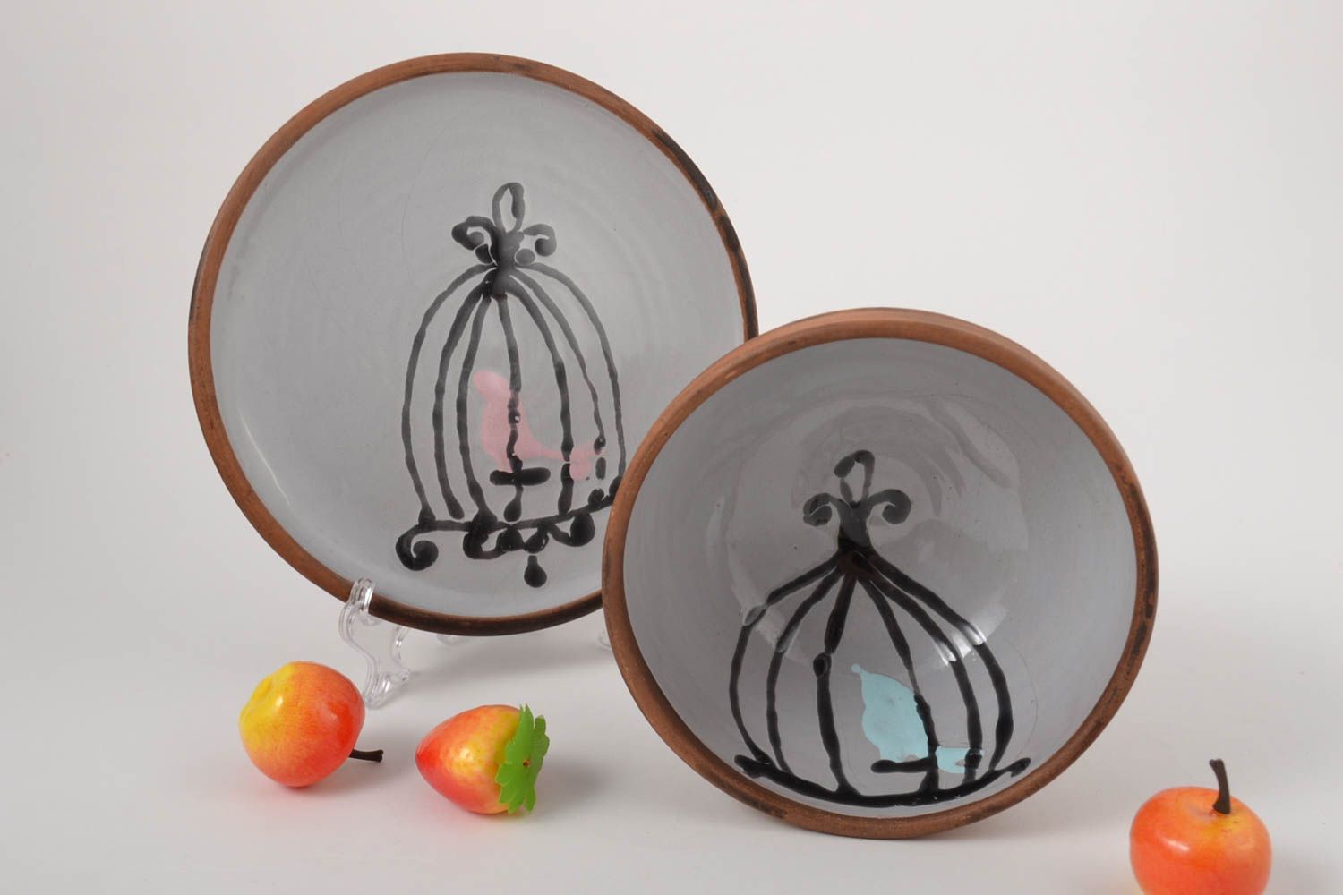 Schöne Teller Keramik handmade Geschirr bunt originelle Teller Geschenk 2 Stück foto 1