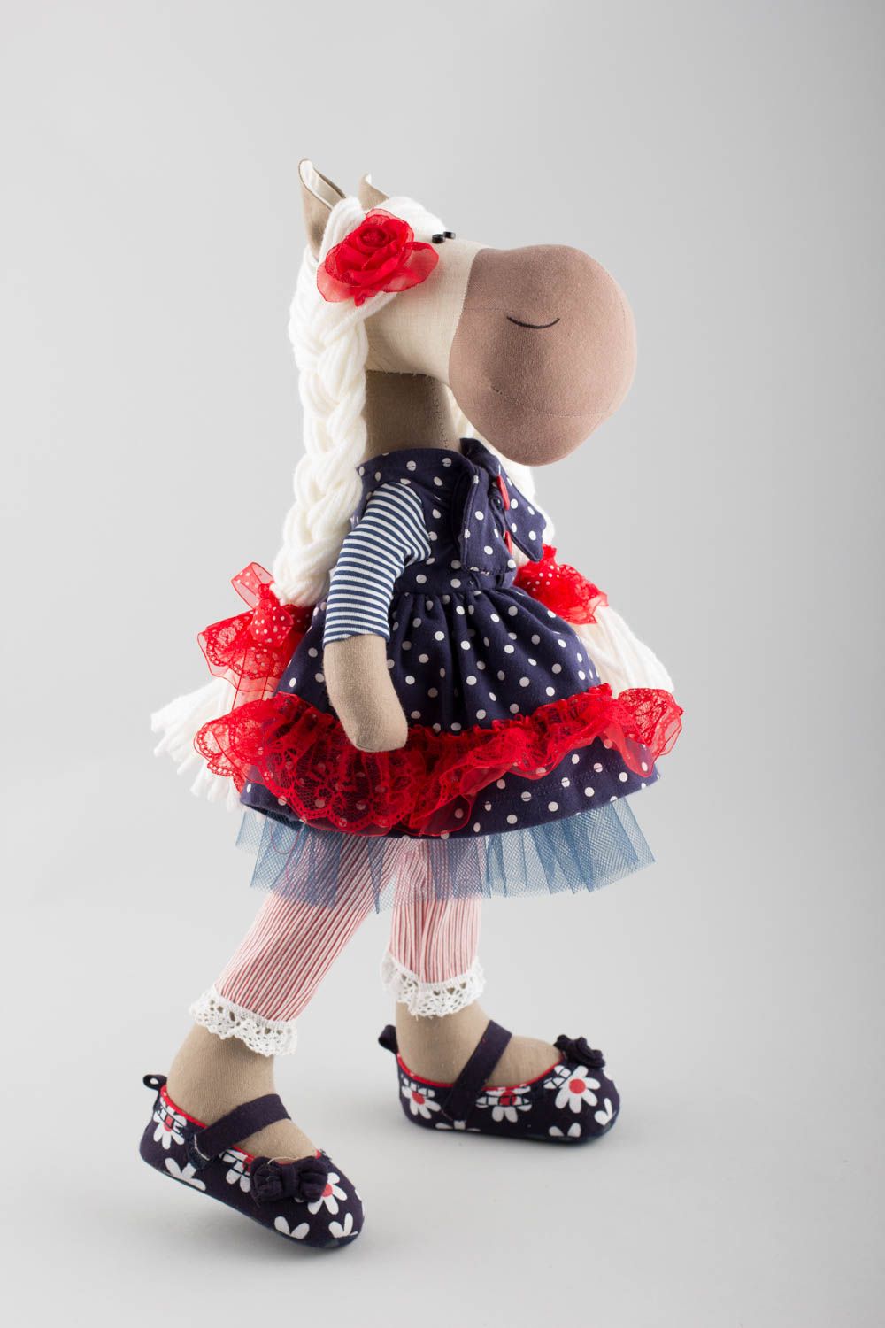 Textil Kuscheltier Pferd im Kleid grell schön modisch handmade für Kinder foto 3