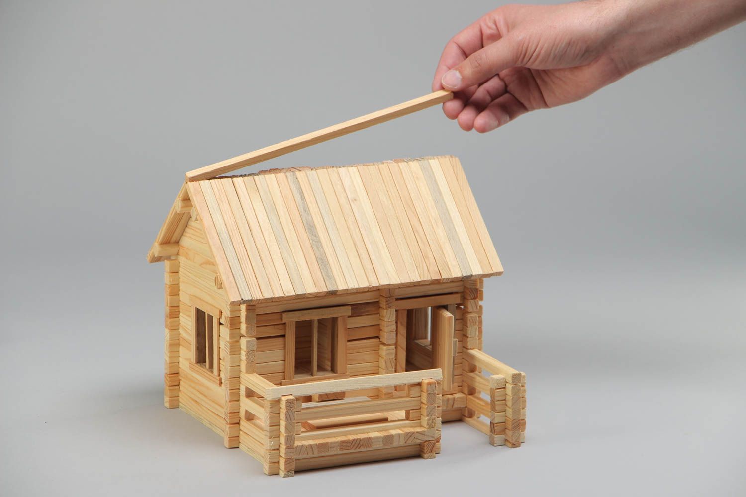 Mecano de madera hecho a mano casita de 208 detalles educativa pequeño foto 5