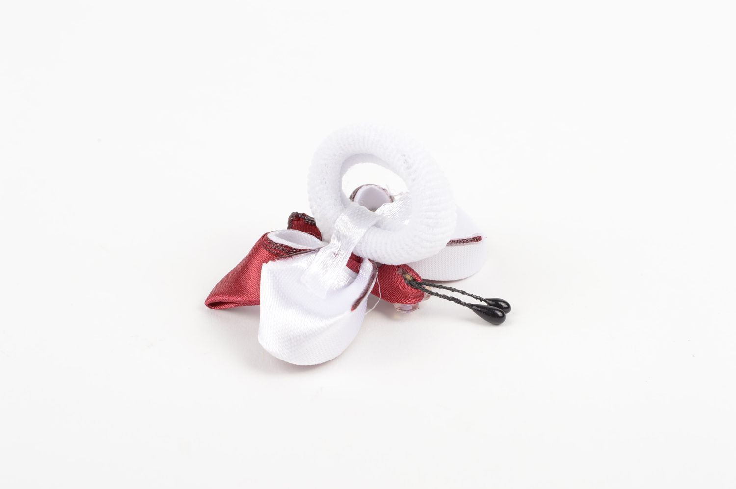 Детская резинка handmade аксессуар для волос резинка из лент Бордовая бабочка фото 3