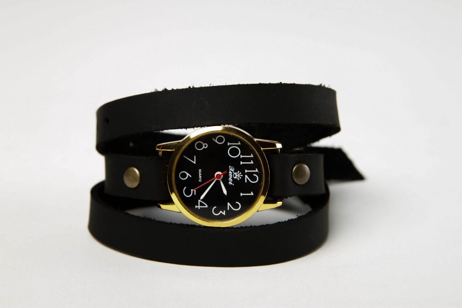 Bracelet cuir fait main Bracelet de montre noir design Accessoire en cuir photo 3