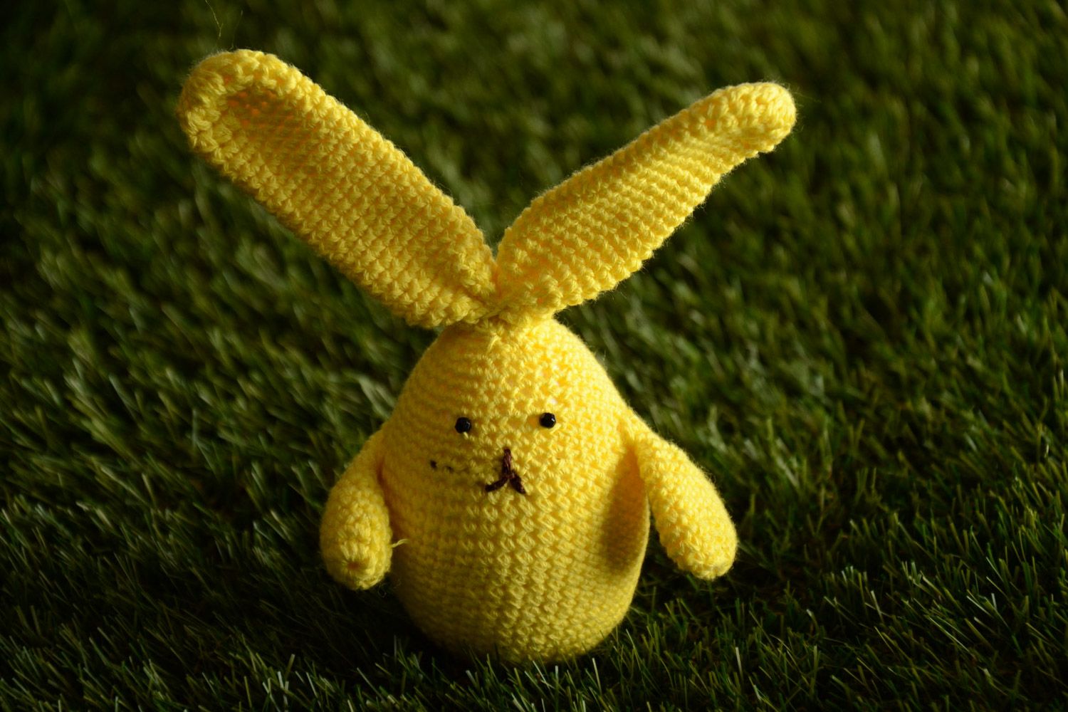 Handmade Easter rabbit crocheted of cotton threads on styrofoam basis  photo 1