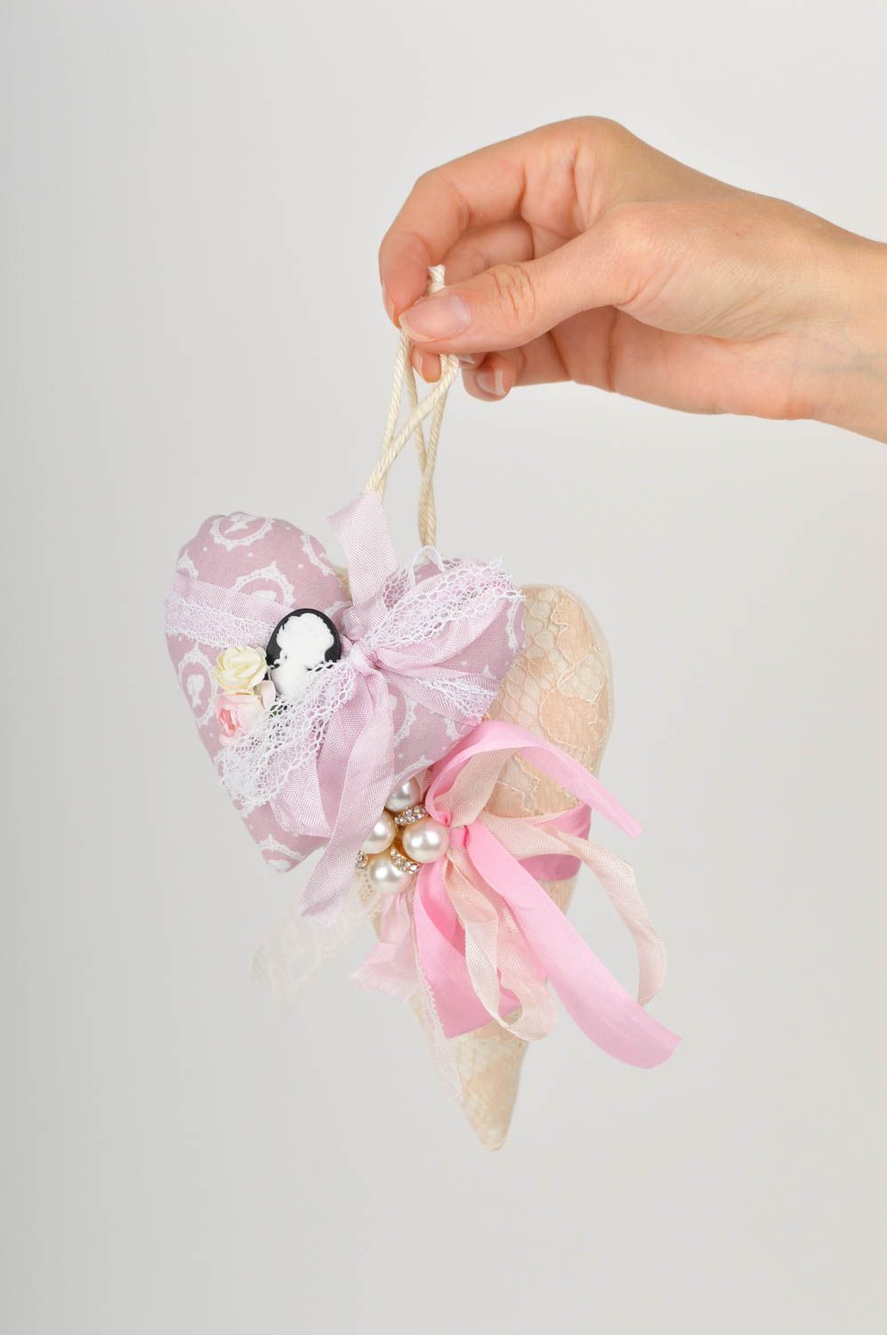 Сердце из ткани ручной работы декоративная подвеска сердечко мешочек для саше фото 3