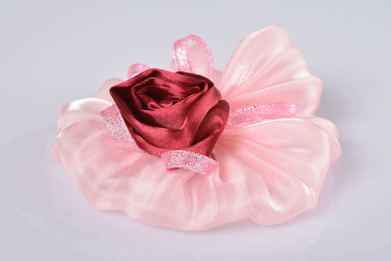 Élastique cheveux fait main Accessoire cheveux fleur rose en tissu Cadeau femme photo 5