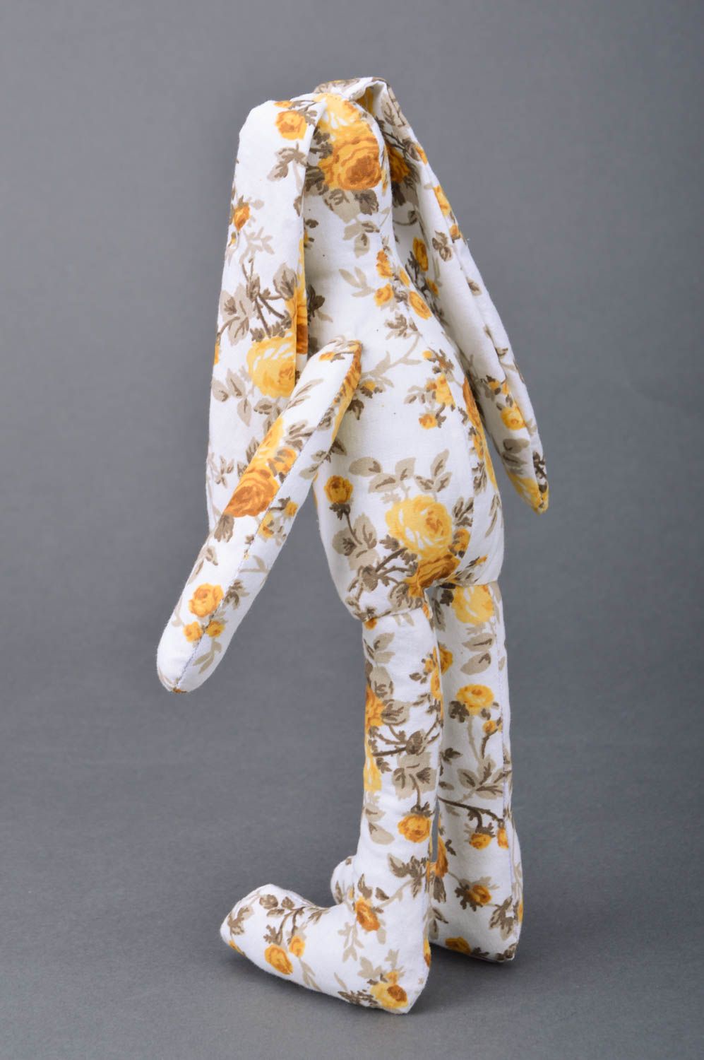 Handmade decorative small soft toy rabbit with long ears with floral print photo 4