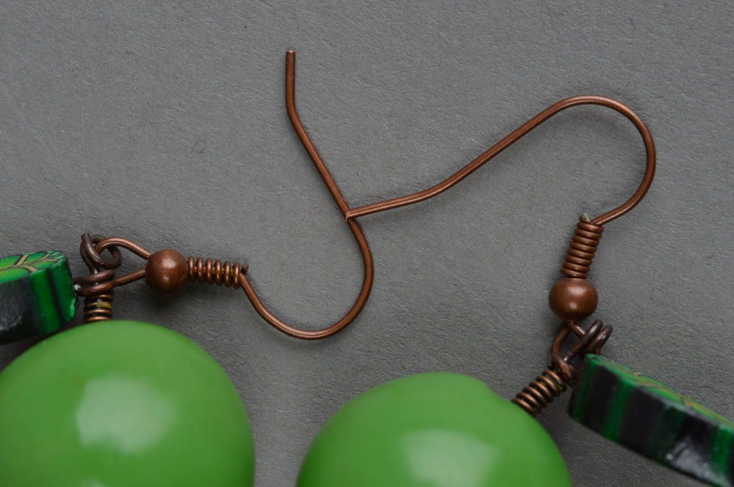 Handmade beautiful accessory earrings in shape of apples green long jewelry photo 4