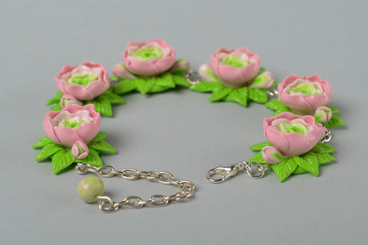 Handmade Armband mit Blumen Polymer Clay Schmuck schönes Armband bunt  foto 5