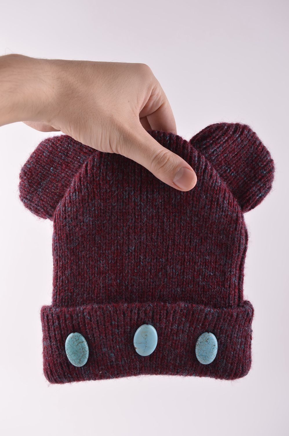 Bonnet tricot fait main Chapeau chaud oreilles laine acrylique Vêtement enfant photo 5