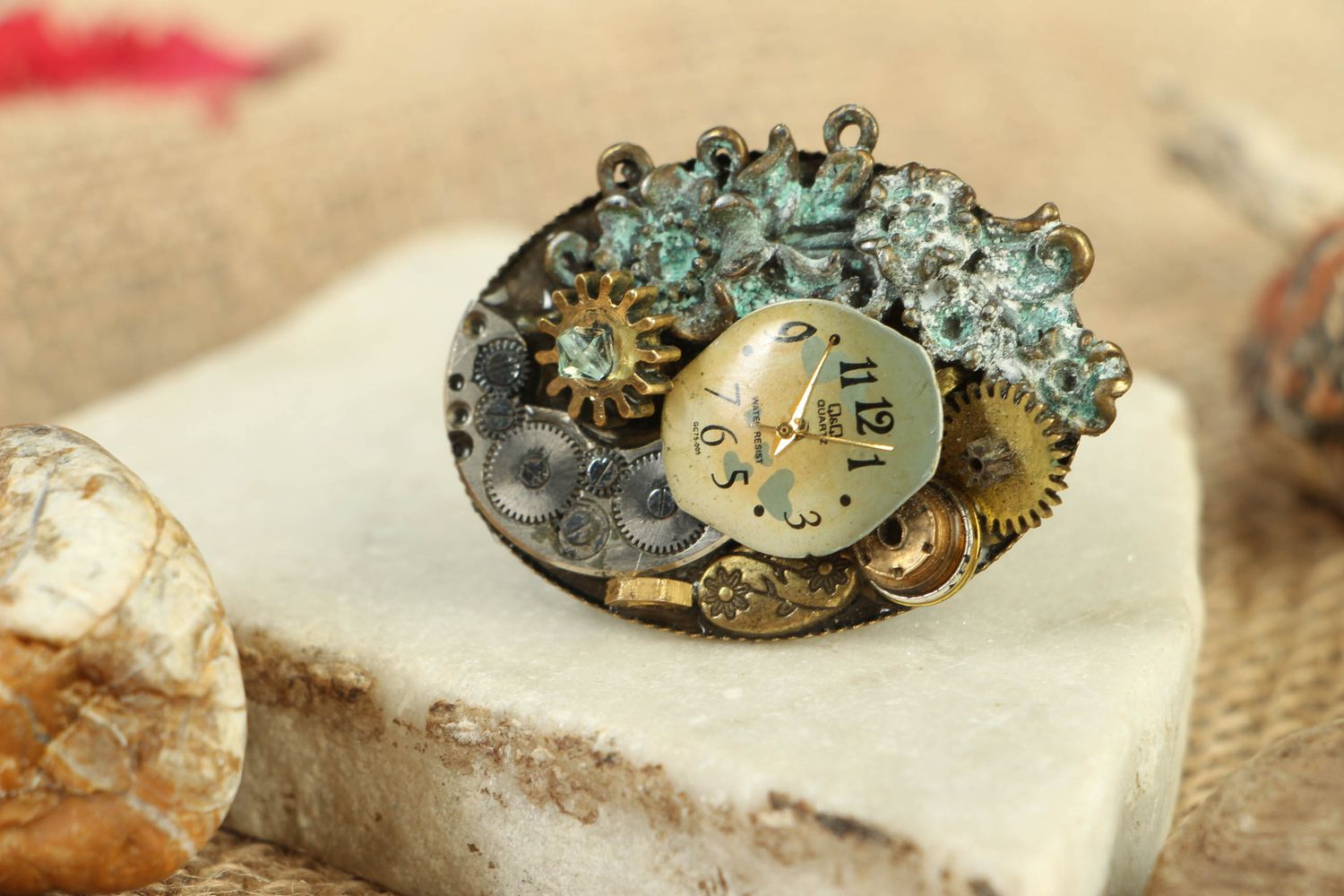 Large round metal ring in steampunk style photo 5