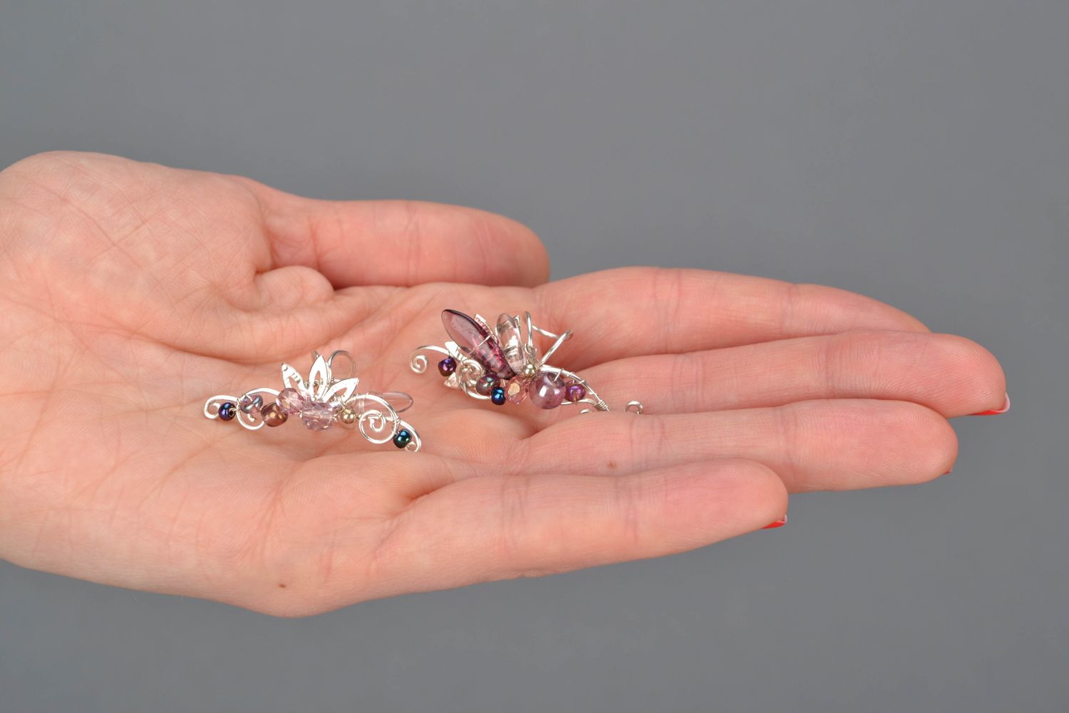 Boucles d'oreilles cuff en métal avec perles de verre photo 2