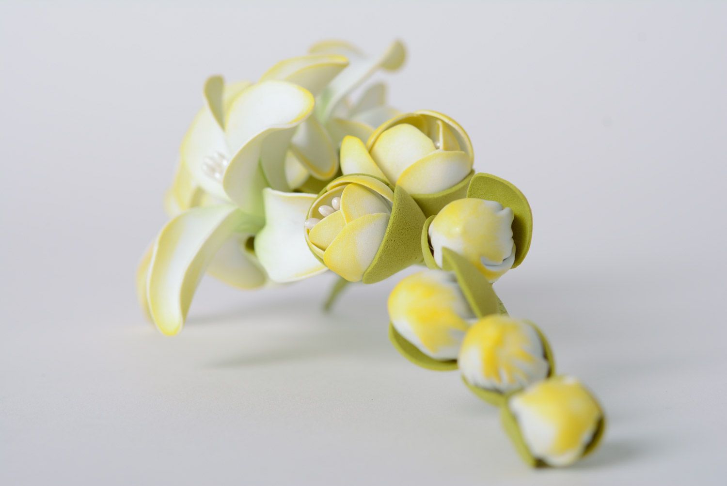 Festive handmade hair clip with volume foamiran fabric flowers photo 5