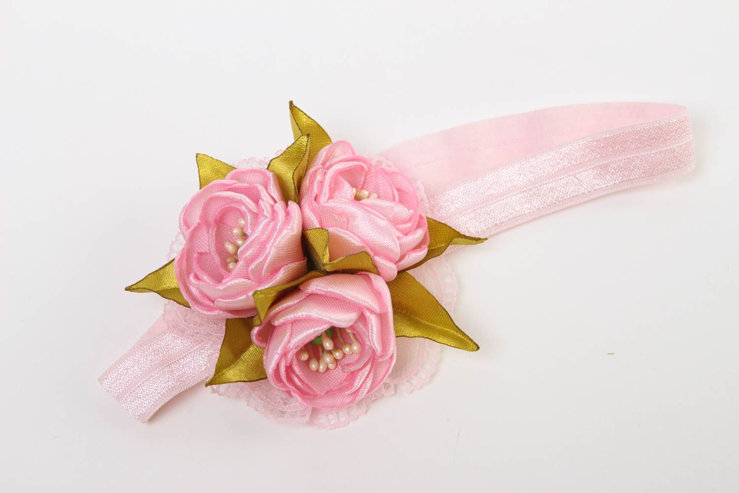 Handmade Haarband mit Blumen Accessoires für Haare Blumen Haarband rosafarbig foto 2