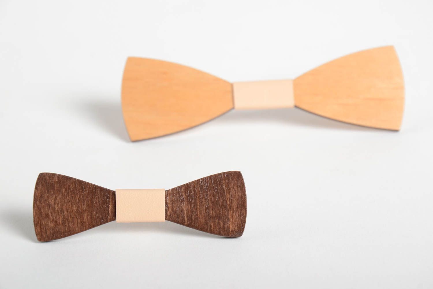 Handmade unusual bow tie wooden cute elegant brooch stylish mens look photo 3