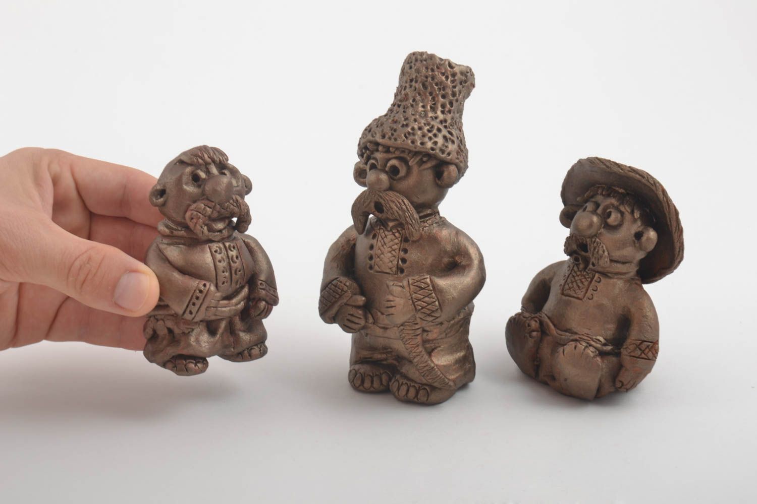 Set of 3 decorative clay figurines handmade ceramic statuettes home design photo 5