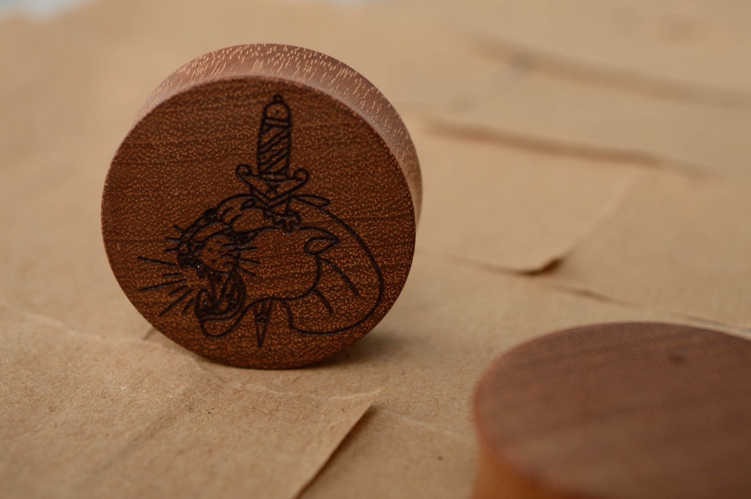 Handmade wooden ear plugs with engraving photo 5