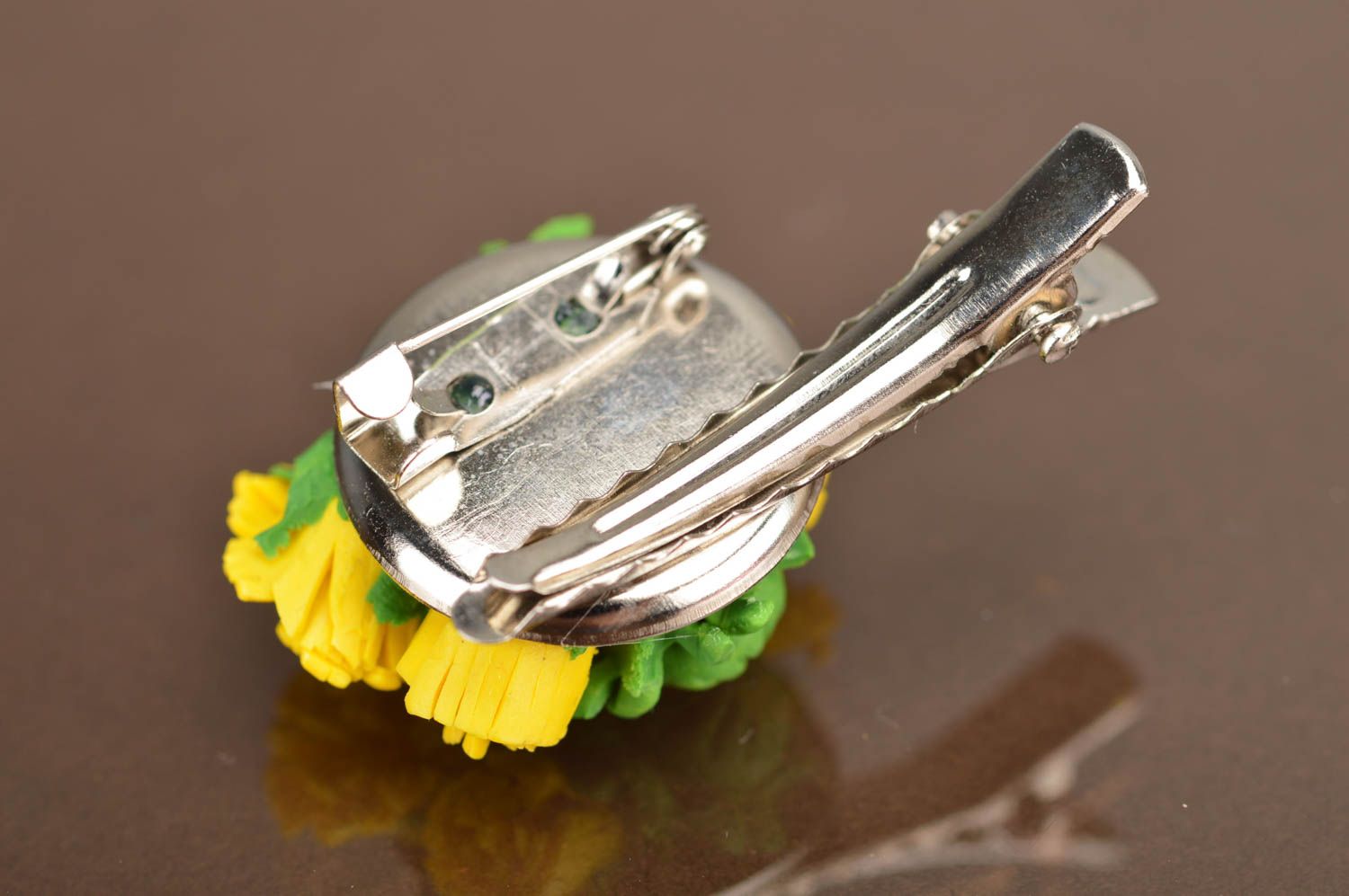 Barrette broche fleurs de pissenlit en pâte polymère faite main accessoire photo 2