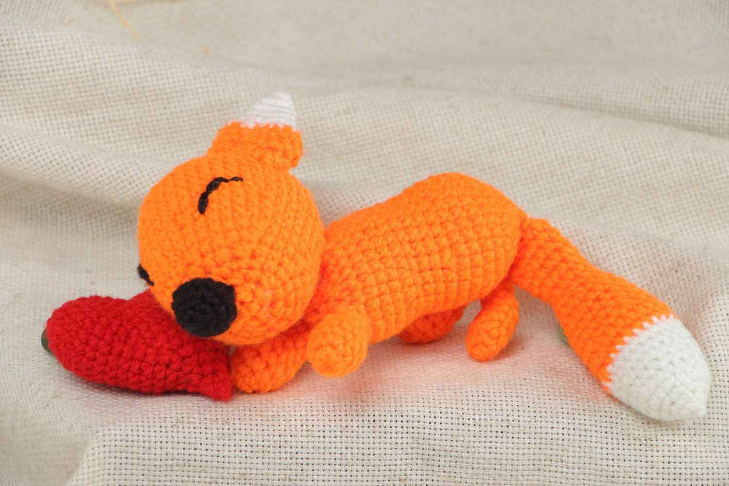 Lovely handmade soft toy crochet of acrylic threads Red Fox photo 1
