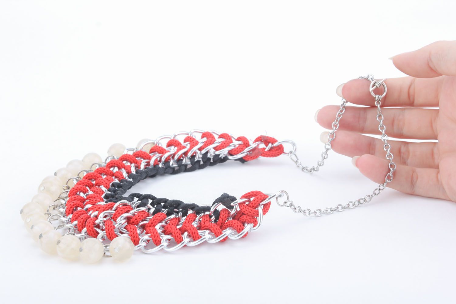 Handmade necklace made of metal and cords photo 5