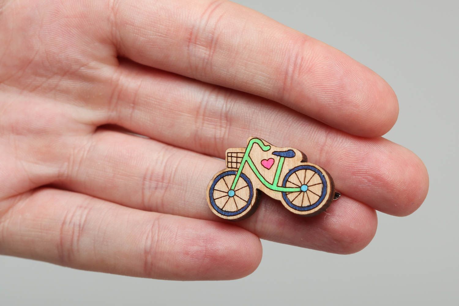 Handmade designer plywood brooch painted with acrylics in the shape of bicycle photo 5