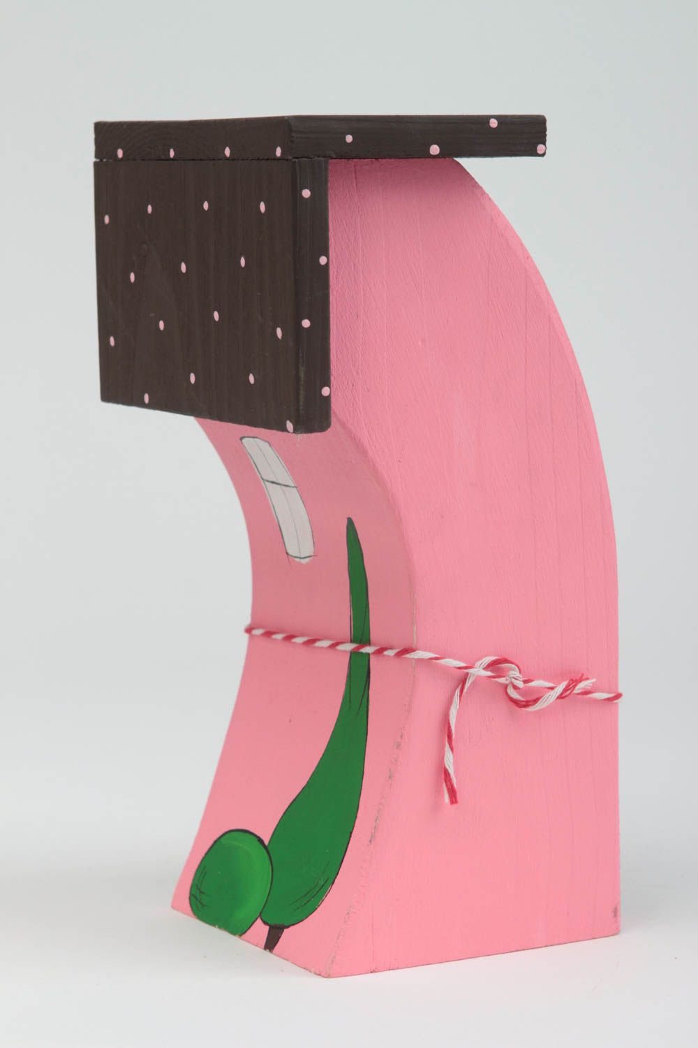 Figura artesanal con forma de casa rosada regalo original decoración de hogar foto 3