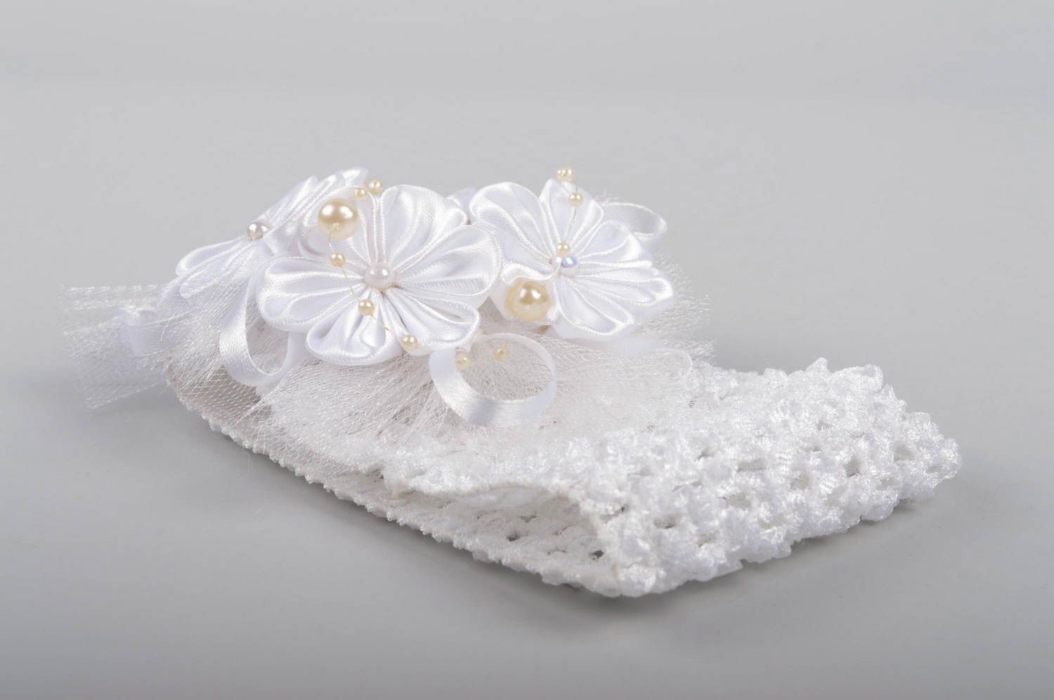 Handmade Haarband mit Blumen Haarband weiß breites Stirnband für Kinder foto 4