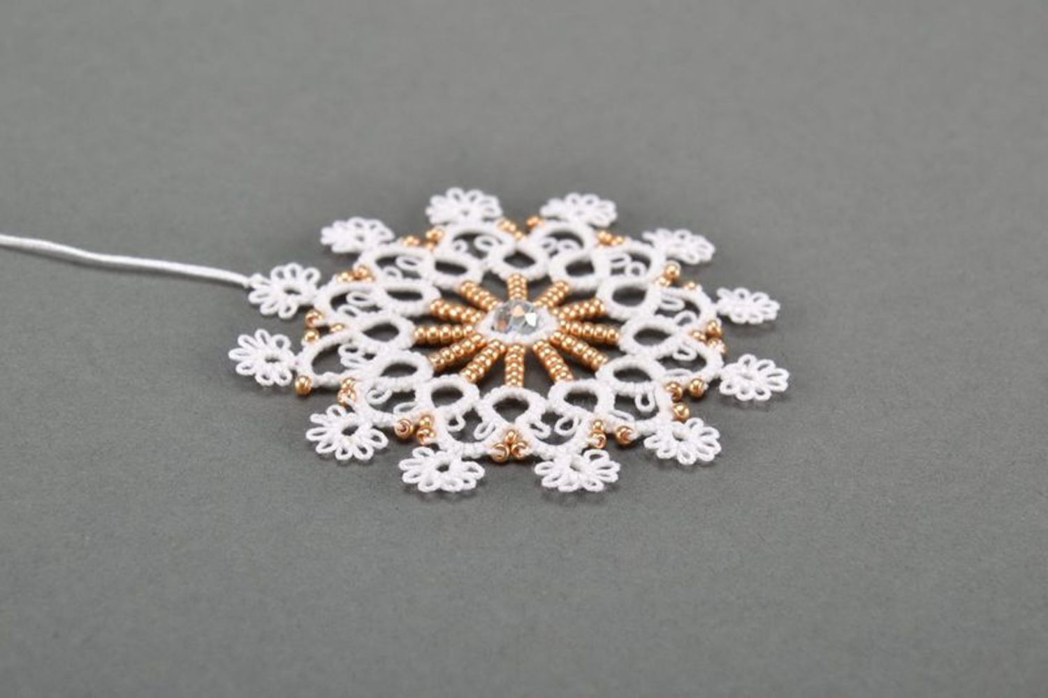 New Year's tree hanging decoration made of cotton Snowflake photo 4