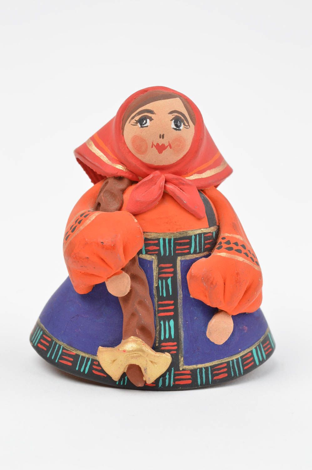 Cloche en céramique peinte en forme de jeune fille en foulard faite main photo 2