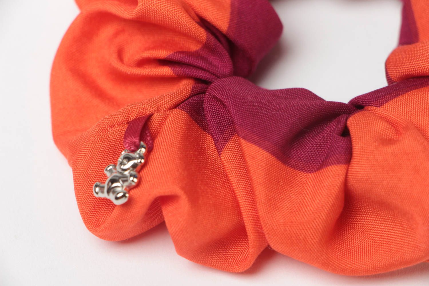 Beautiful bright orange handmade textile hair tie for girls large designer photo 4
