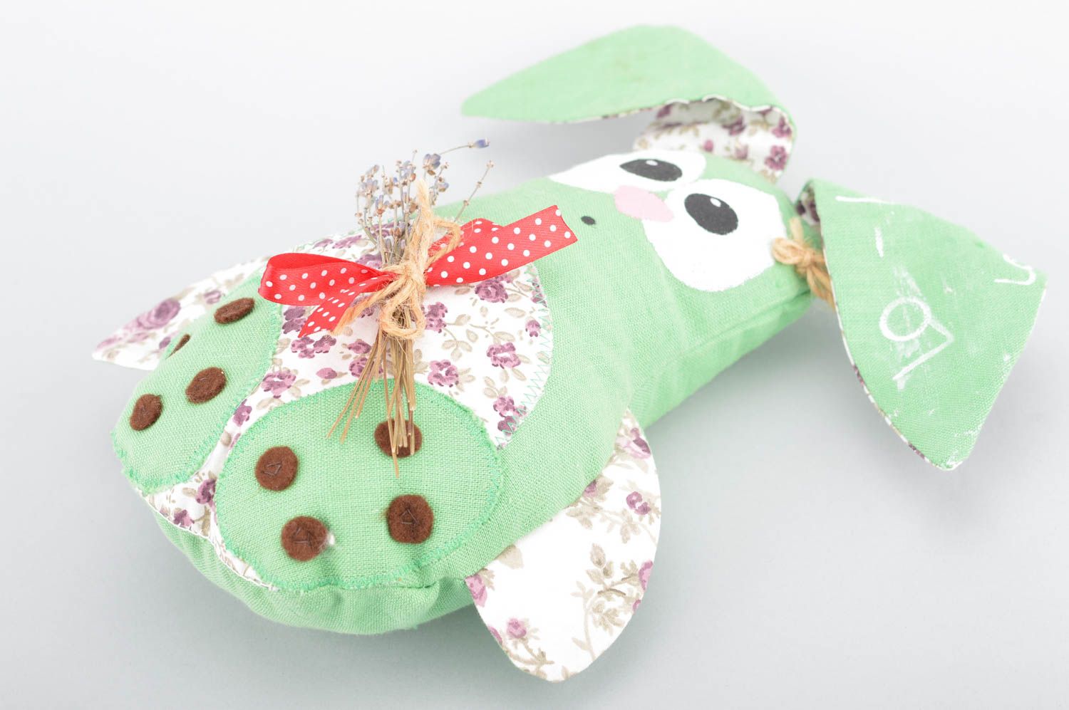 Handmade decorative soft toy sachet pillow green rabbit with lavender  photo 5