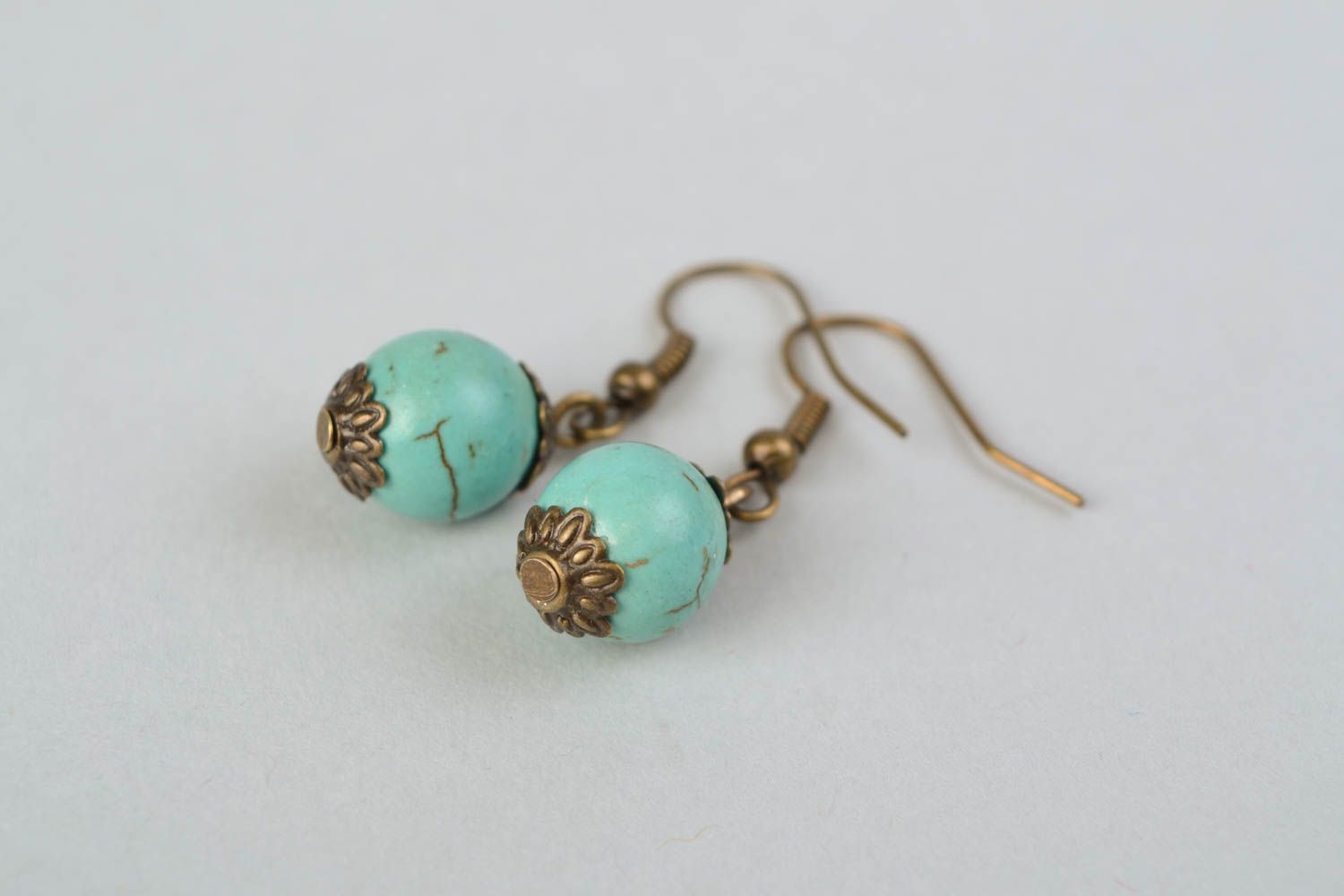 Metal earrings with turquoise photo 3