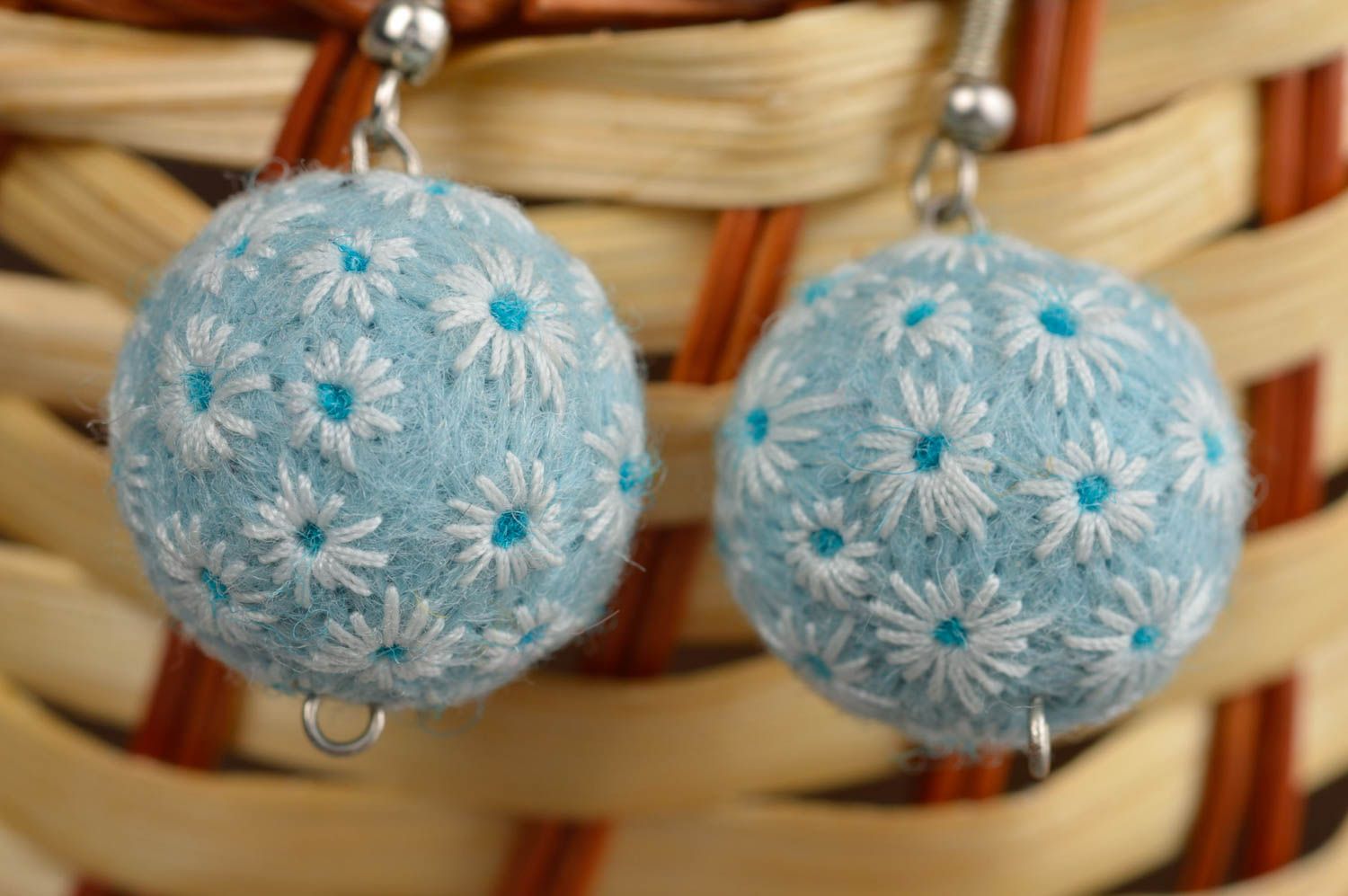 Cool earrings felted balls handmade earrings designer jewelry ladies earrings photo 1