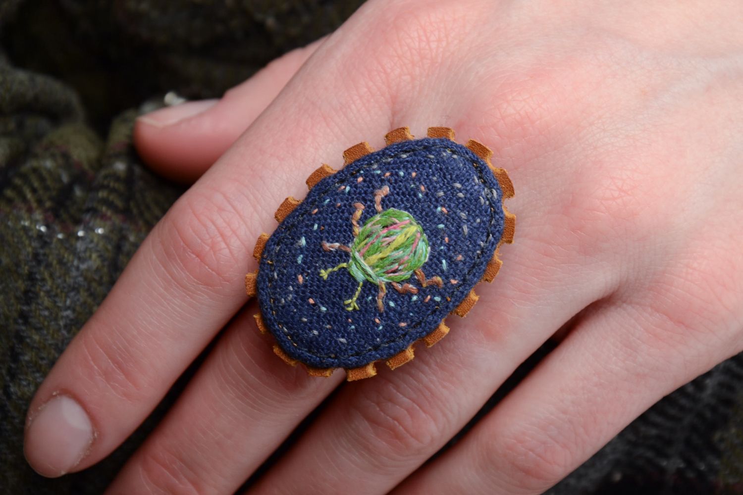 Handmade embroidered ring Beetle photo 5