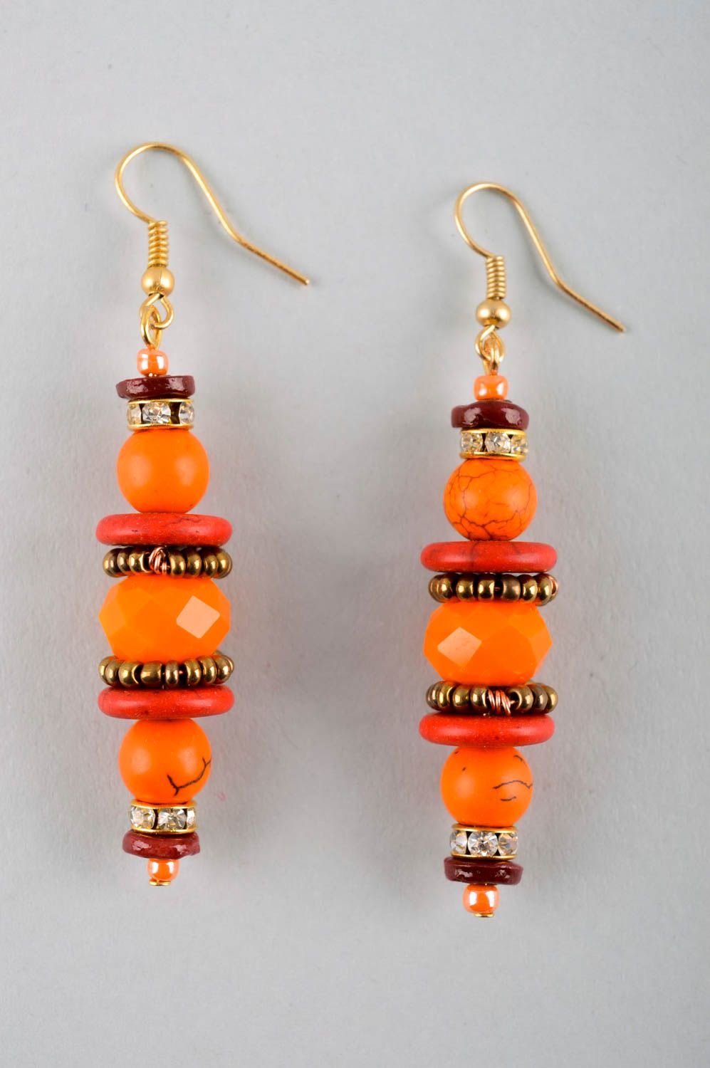 Boucles d'oreilles pendantes Bijou fait main orange design Cadeau femme photo 3