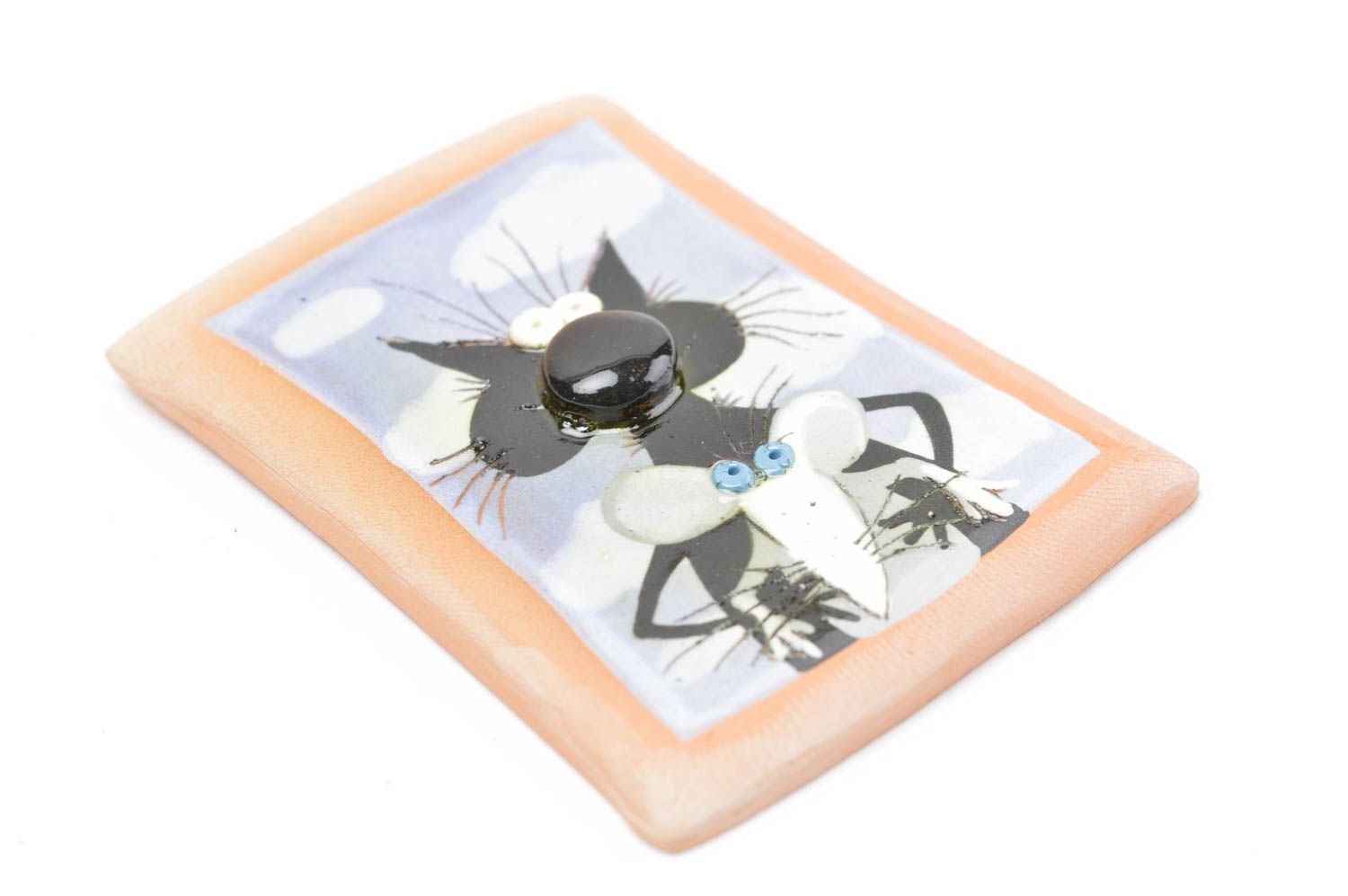 Aimant céramique fait main Magnet frigo Chat et souris Décoration réfrigérateur photo 2